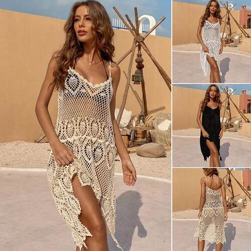 Beach skirt, tailcoat, lace hollow suspender skirt,