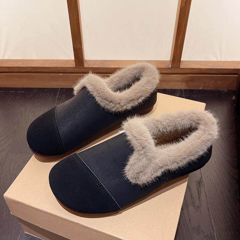 高档豆鞋女冬加绒一鞋脚蹬妈妈鞋024冬季新款豆老人保暖软底防滑