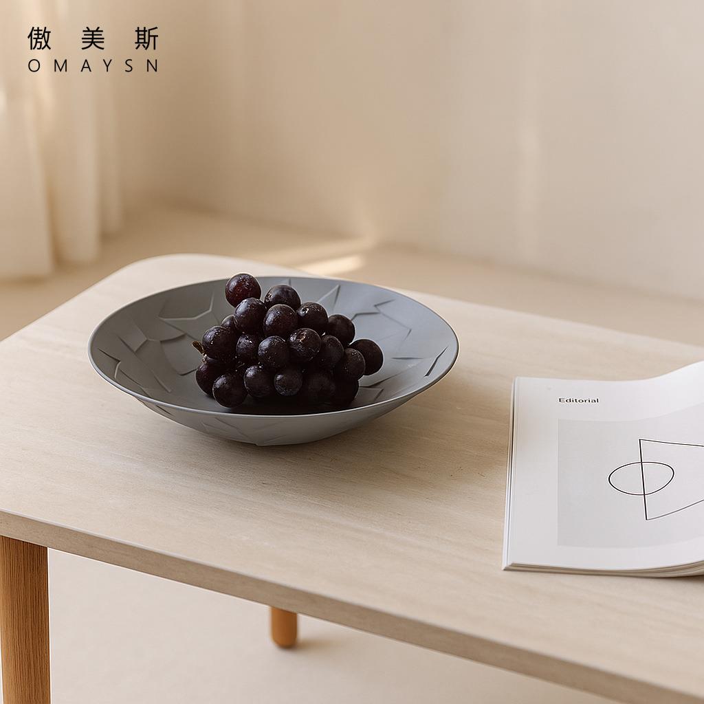 色土陶瓷圆盘傲美斯Omaysn跨境创意陶瓷工艺品破损风果盘餐桌摆件