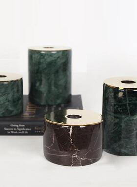 大理石创意黑白圆柱金属烛台摆件现代简约客厅主卧室软装样板房