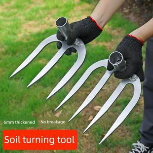 挖硬土神器加厚铁耙子钢耙钉耙翻松土耙农具三四齿耙开荒翻地锄头