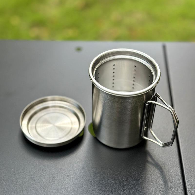 新款户外304不锈钢泡茶水杯登山旅行不锈钢茶具套装露营喝茶水杯