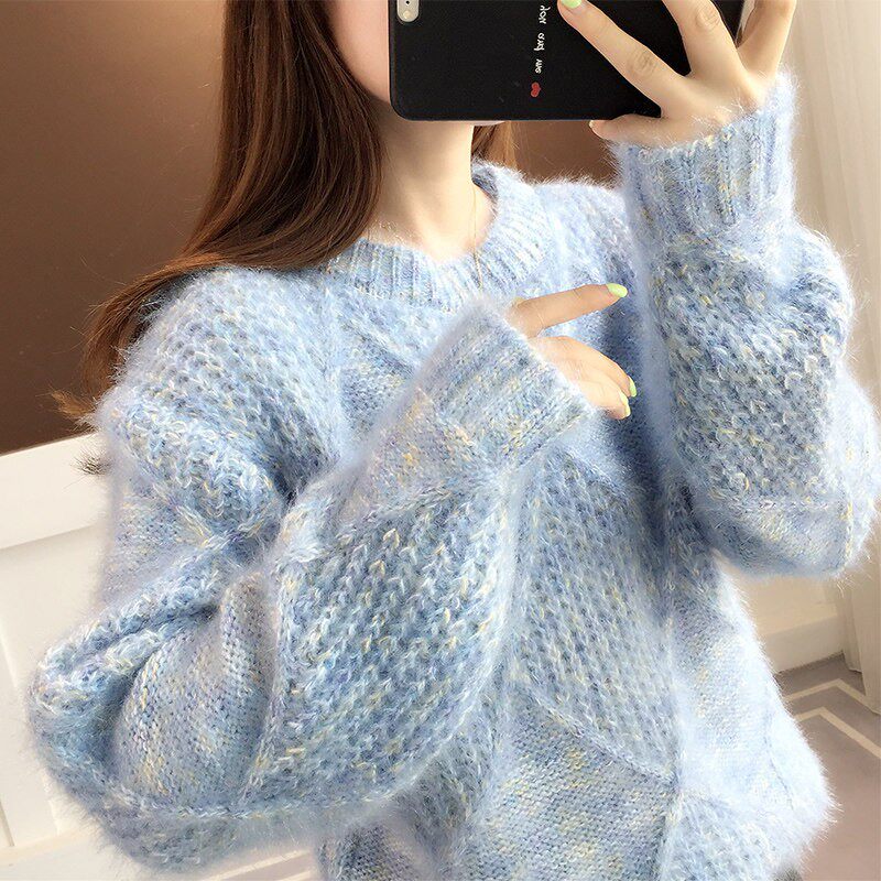 毛衣女款2025新款冬季圆领宽松时尚洋气加厚小个子针织打底衫上衣