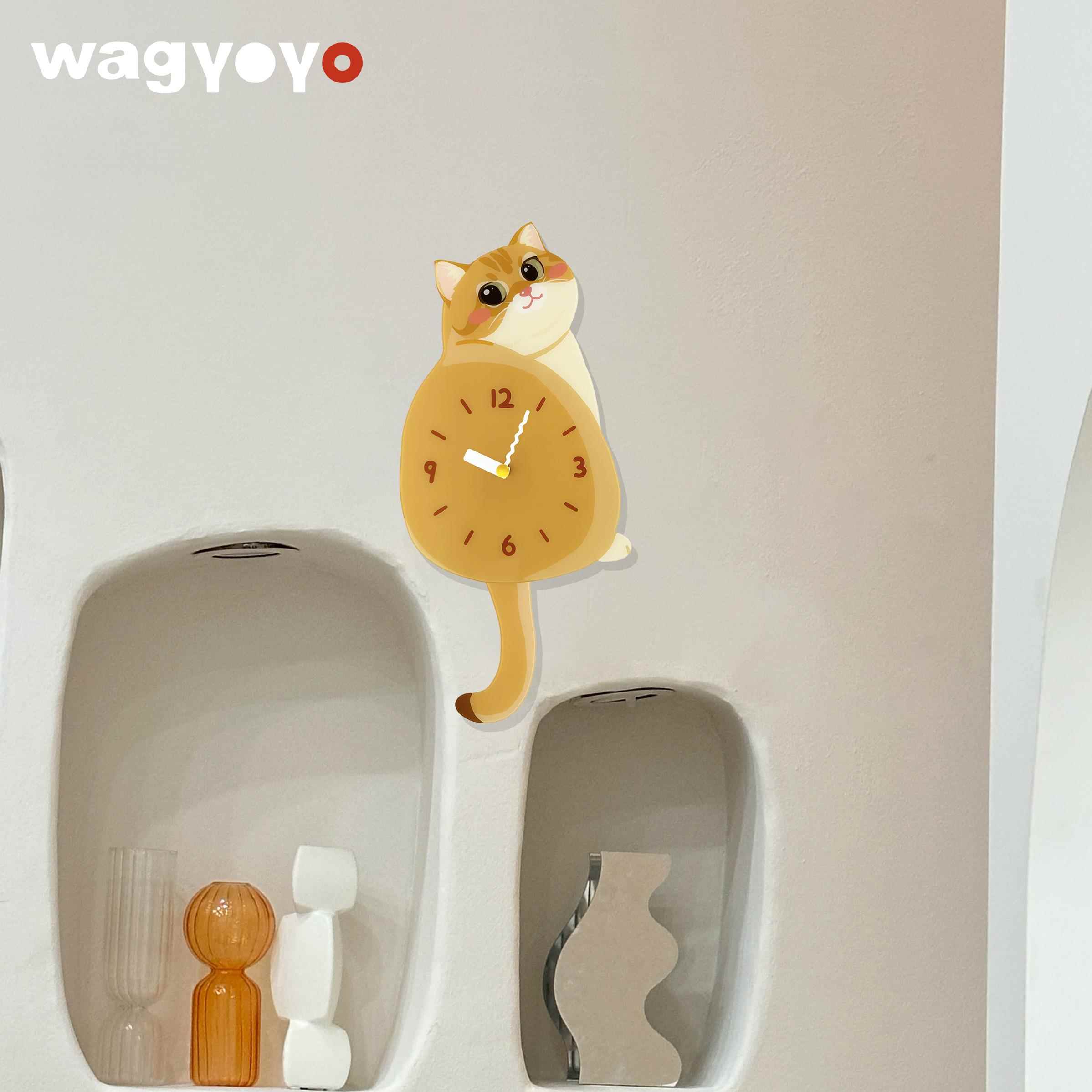 原创小猫挂钟金渐层挂钟尾巴可摇摆创意钟表乔迁礼物静音挂钟