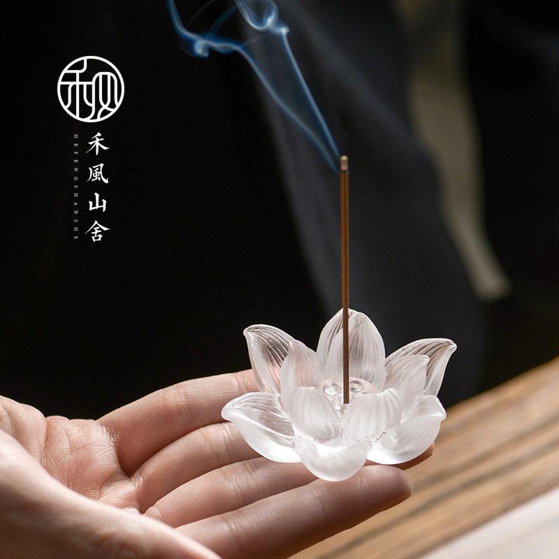 禾风 中式香道莲花琉璃香插 家用室内檀香炉线香炉沉香熏茶道摆件