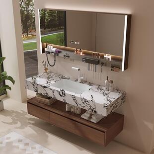 桦崟2025新款宝格丽岩板陶瓷无缝一体盆洗漱台脸手盆中古风浴室柜组合摆件饰品床笠拉车