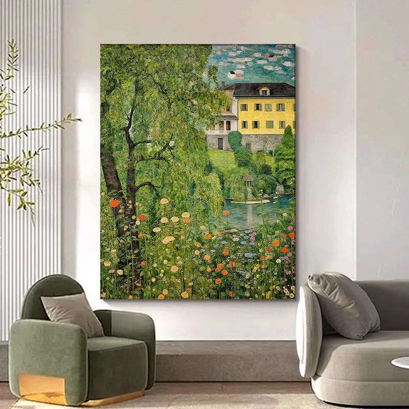 树木风景装饰画竖版绿色无框画客厅玄关风景抽象艺术装饰画挂画图片