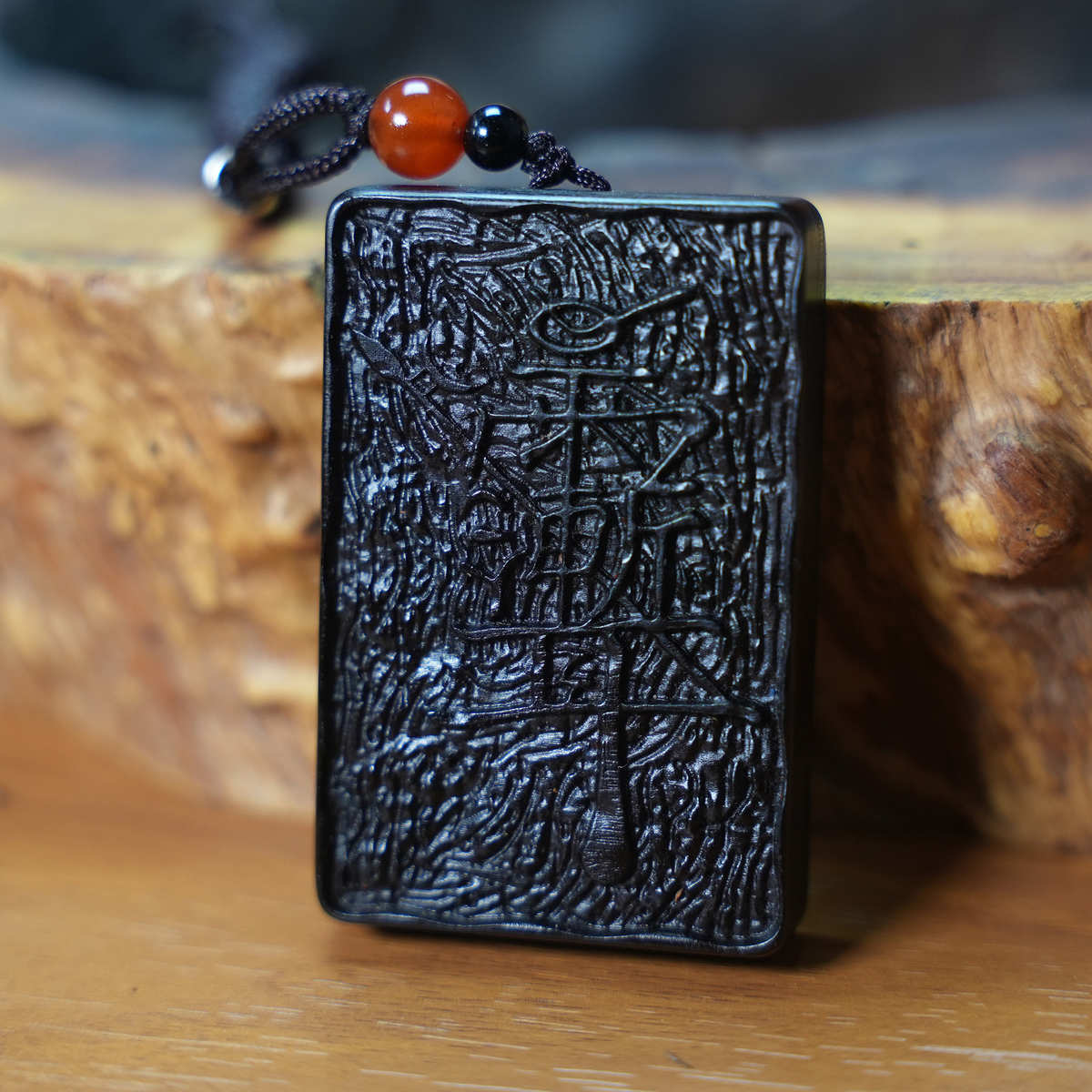 枣木吊坠紫薇讳牌挂件精雕木牌挂件镶嵌山钱枣木原木吊坠纯手工