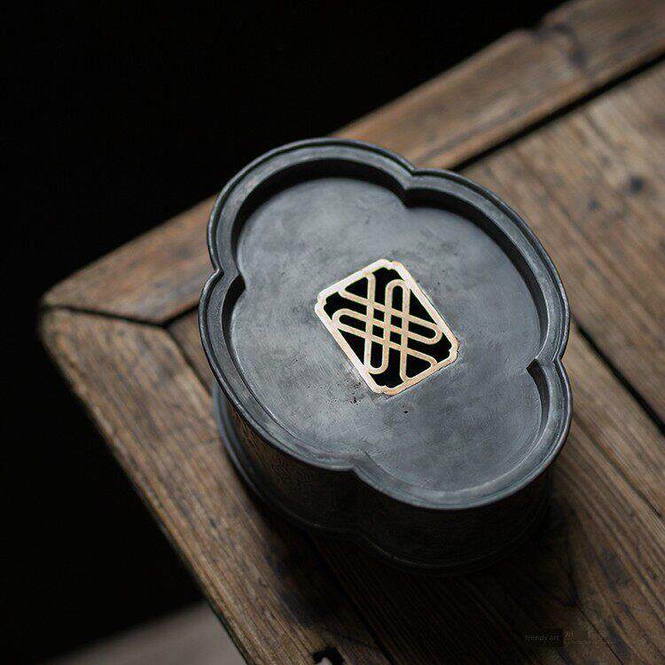 潮阳锡茶盘手工古锡壶承工夫茶盘 海棠 茶船茶海茶承铜建水壶托