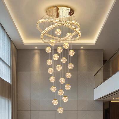 别墅复式客厅大中吊灯轻奢楼挑高楼梯吊灯楼水晶灯7118满天loft挑