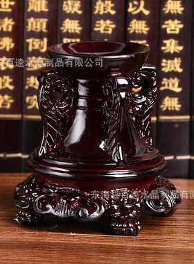 新款直销实木树脂雕花水晶球底座摆件 圆形球体底座葫芦底托石座