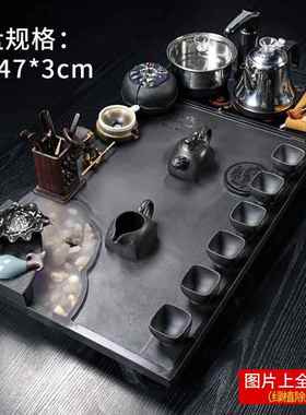 正品雾流水乌茶具套装用化整块金石茶盘一体全自动茶台功家夫茶海