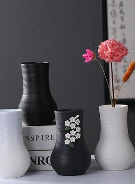 花瓶创意欧式白色手工拉丝螺纹陶瓷花瓶家居装饰工艺品摆件插花器