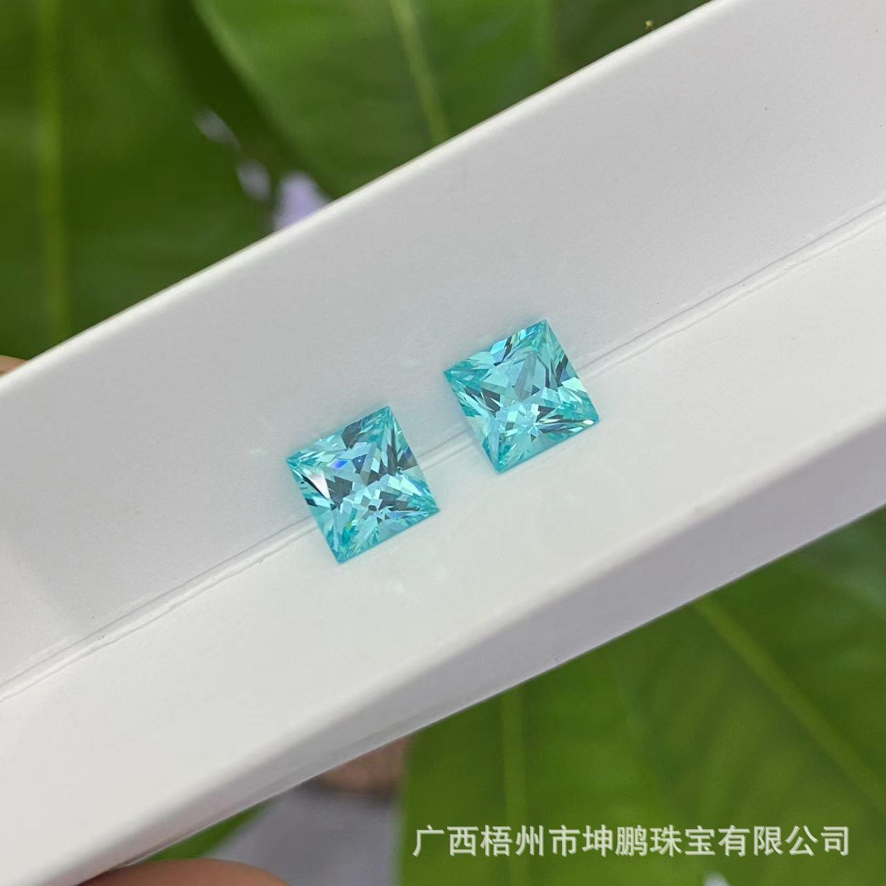 源头厂家霓虹蓝帕拉伊巴碧玺实验室培育蓝宝石湖水蓝公主方裸石