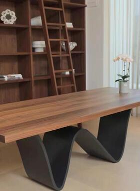 XMC1024桃色大餐桌长型方形洽谈桌异胡实木桌子创意个性工作台板