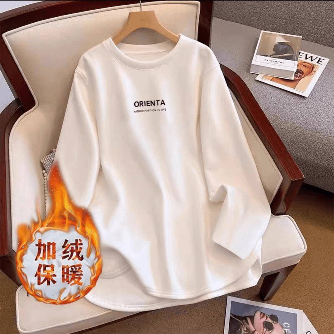 极速磨毛加厚长袖t恤女秋冬季设计感中长款不规则内搭打底衫保暖