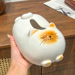 猫咪纸巾客厅高档轻奢抽纸盒新睡猫纸巾款家创用件意茶几摆陶瓷餐