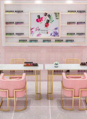 美甲桌椅套装单人双人ins网红铁艺双层简约大理石修甲工作台T002