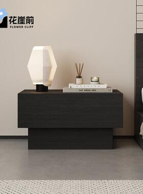 花崖前实木床头柜卧室中古黑色床边柜小户型家用胡桃木储物柜