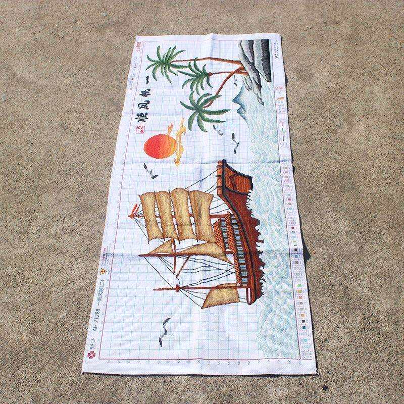 绣好的纯手工十字绣成品一帆风顺椰树帆船版客厅刺绣画不带框