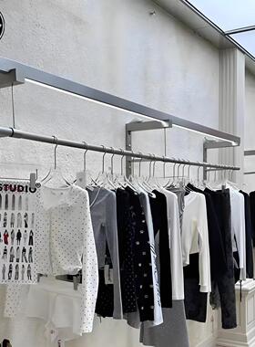 服装店展示架买手店不锈钢上墙架侧挂衣架女装带灯陈列壁挂式货架