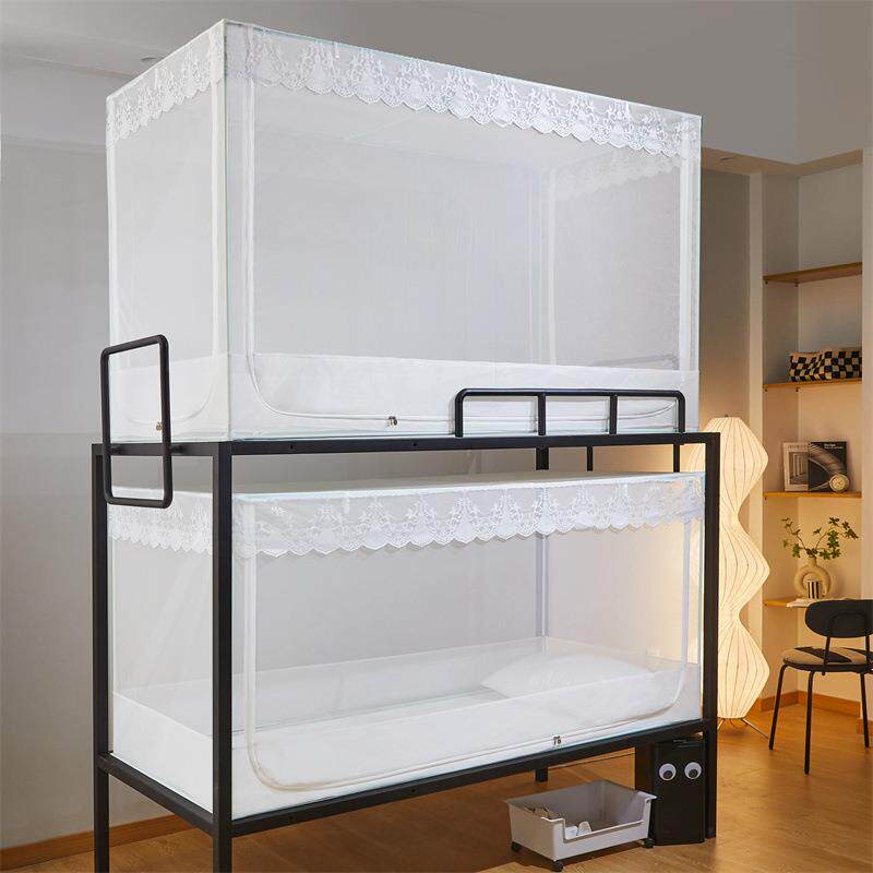 2026新款学生防蚊拉链方帐直销烤漆支架宿舍上下铺单人蚊帐