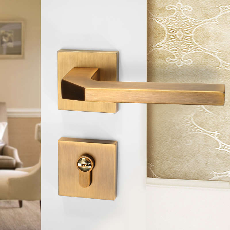 分体室内门锁家用通用型黄古铜静音木门锁具把手卧室房门锁子欧式