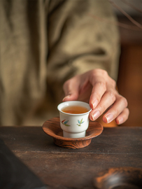 日式复古虎斑檀实木茶杯垫托木质隔热垫茶杯托垫茶道功夫茶具配件