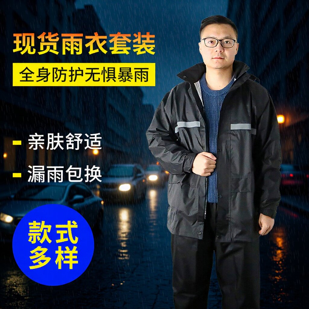户外双层分体式拆卸双帽檐雨衣雨裤电动车摩托车骑行带反光条防风
