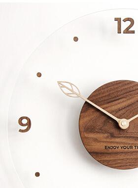 约北欧创实木挂钟透RYR明钟意表家居客厅简艺摆术墙面装饰品件轻