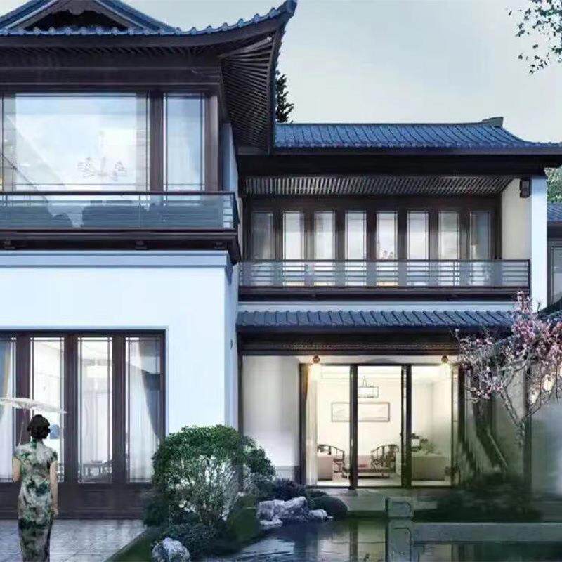 仿古断桥铝合金门窗高端75中式上官盾佛山厂家中国风古建民宿
