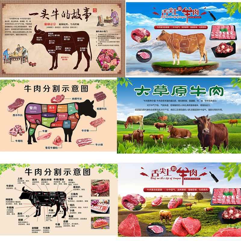 牛肉分割图海报分解图广告贴纸牛排店超市生鲜贴画户外背胶贴纸画