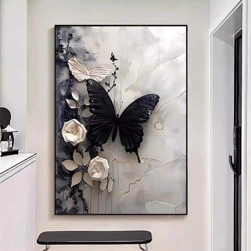 现代简约蝴蝶花卉装饰画客厅有框喷绘挂画抽象艺术画芯