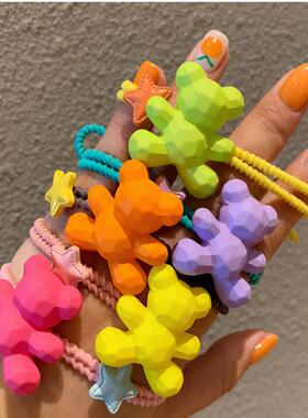 Colorful Bear Cartoon Elastic Hair Band For Women Crystal Ha