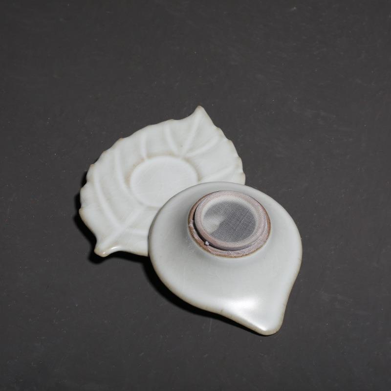 新款直销汝窑复古陶瓷茶漏 茶滤 创意树叶滤网 茶道配件过滤器