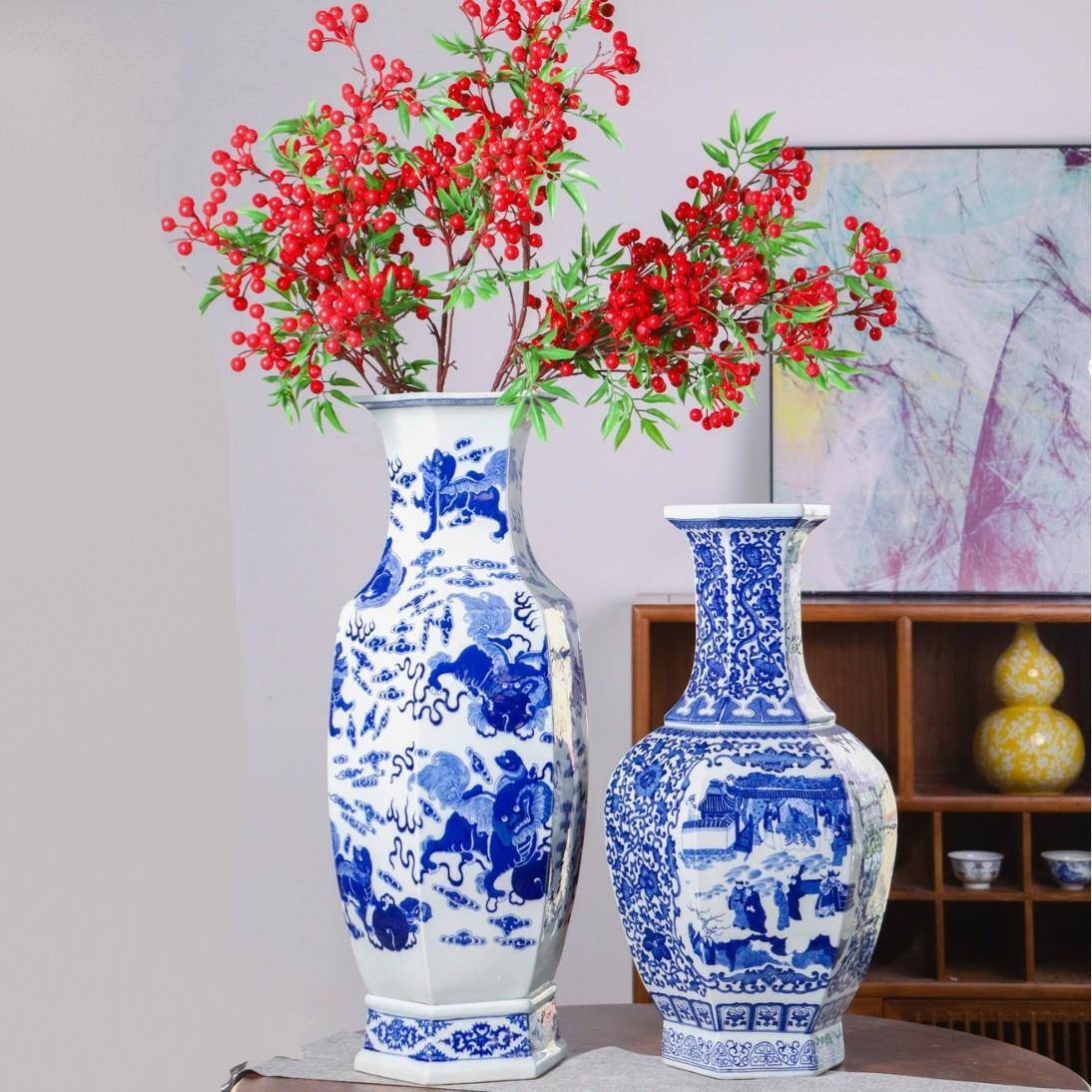 江南山水青花瓷器花瓶景德镇陶瓷茶楼样板间中式家居装饰品摆件