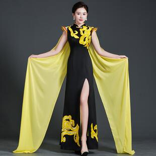 正品覆古端改良旗袍高宴会晚礼服223新款鱼0尾叉开修身走秀演出服