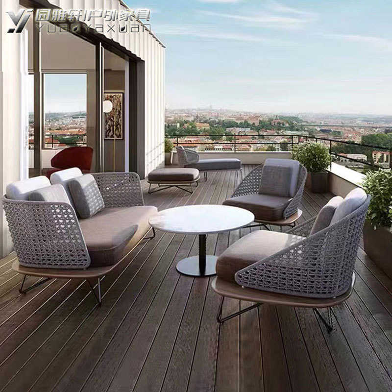 户外休闲沙发组合庭院别墅单人双人实木藤椅露天花园藤编桌椅家具