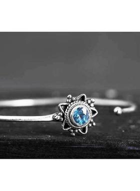 高档尼泊尔手工925银饰品托帕石手族吊坠女个性链 镯创意复古手民