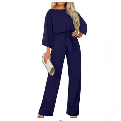 Jumpsuit women's waist belt wide leg pants women's seven