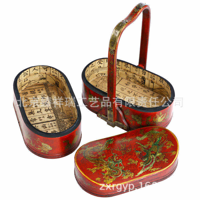仿古手提篮首饰盒皮盒仿古食盒