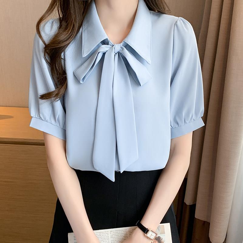 短袖雪纺衬衫女夏季2026新款高级感气质职业衬衣宽松显瘦短款上衣