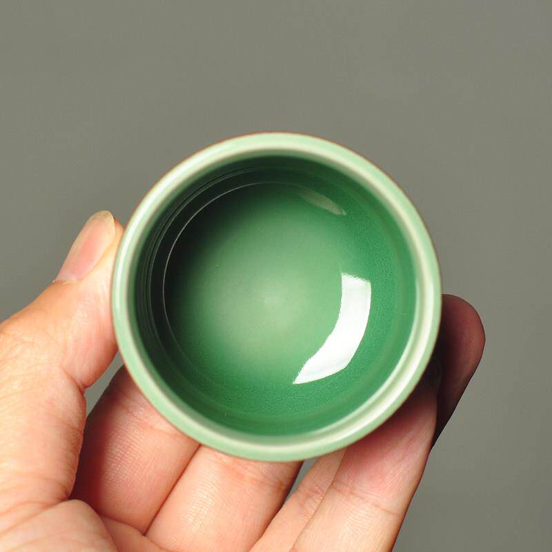 龙泉帝窑豪青瓷江世手陶瓷大师ZTY杯宝香纹窗格栅指杯普花茶洱工