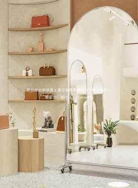 杂MXC志镜架全身镜身全镜可移试衣美颜瘦全动身镜健身房带滚轮舞