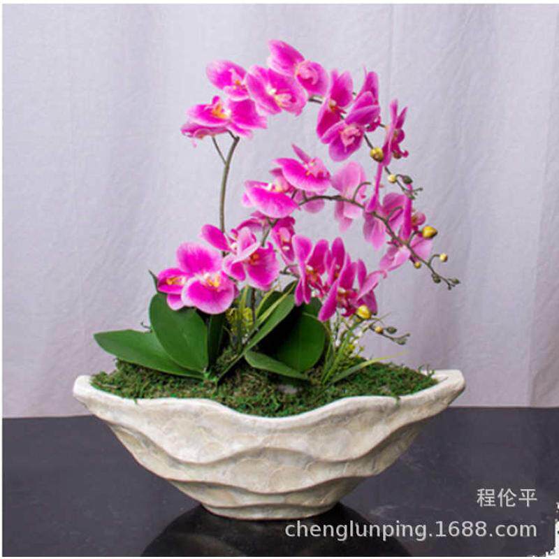 客厅花盆干花现代玻璃钢瓶园艺欧式插花绿器盆栽蝴蝶兰花植装饰品图片
