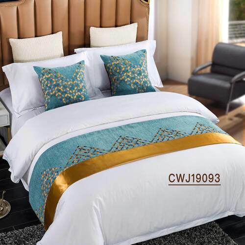 酒店民宿特色床旗 纯色拼接床尾巾 床尾垫抱枕 软装样板间床盖E18