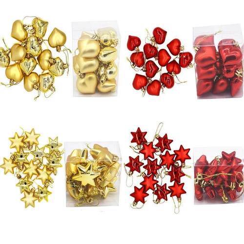 12PCS/lot Red Gold Christmas Star Heart Tree Ornaments