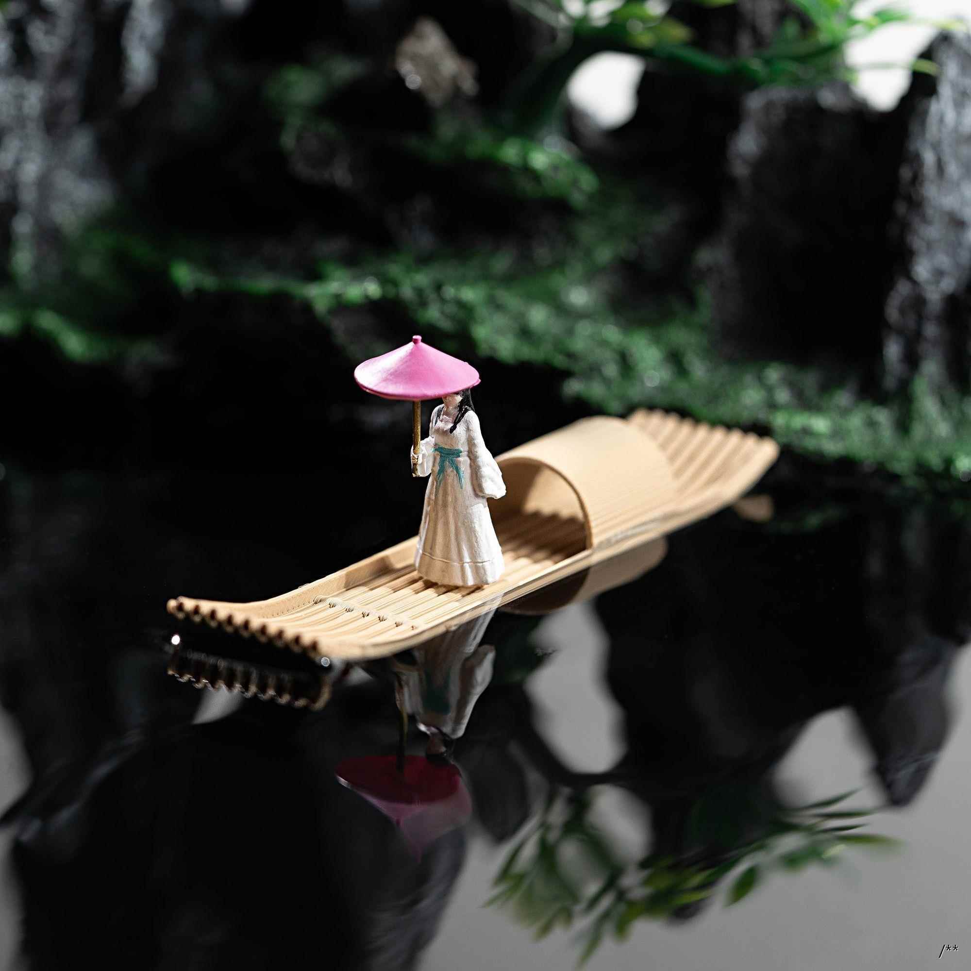 可漂浮微景观竹筏鱼缸造景盆景古装人物小船古建3D打印配件漂浮