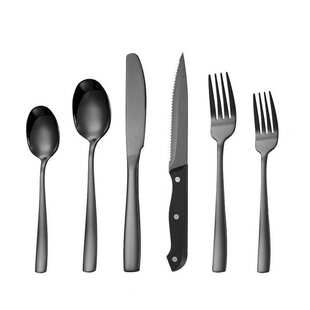 爆款方柄不锈钢12人份刀叉勺邮购盒彩盒装镀钛黑色餐具套装
