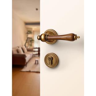 中古风卧室门锁室内木门房门锁古铜色家用磁吸静音法式覆古门把手